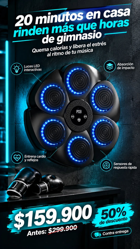 Máquina de Boxeo Musical Inteligente con Luces LED y Guantes | Diversión y Movim