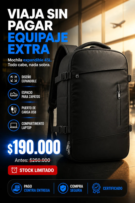Mochila de Viaje Expandible con Compartimento para Zapatos y Puerto USB