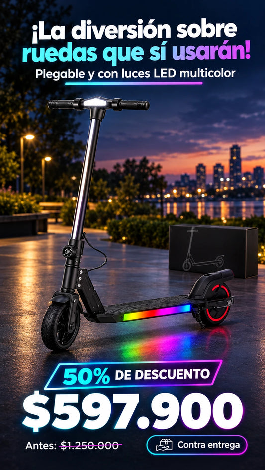 Scooter Patineta Eléctrica Plegable Para Niños Con Luces