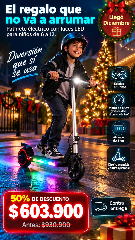 Patinete Eléctrico Plegable Para Niños Con Luces Led