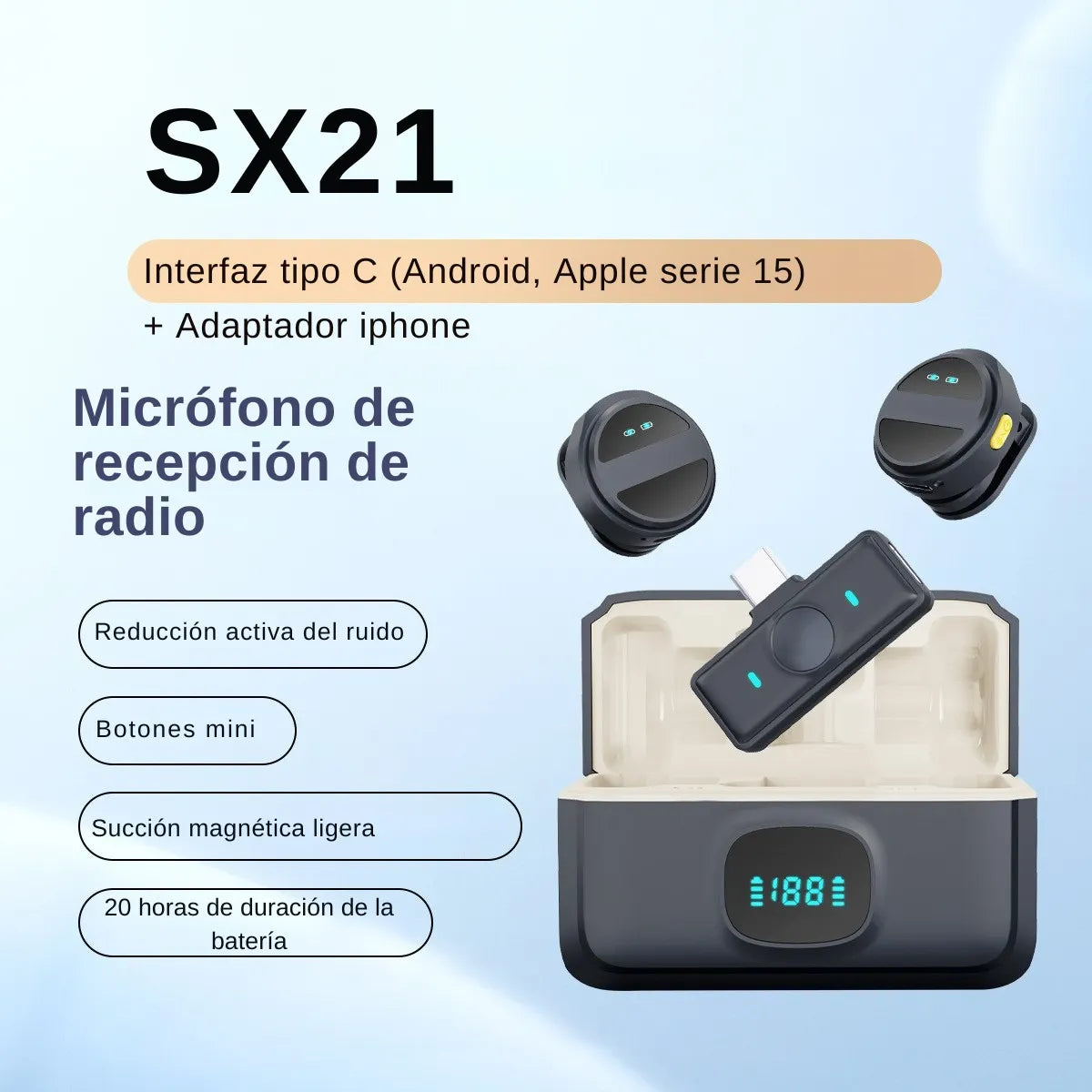 Micrófono Doble Inalámbrico Magnético SX